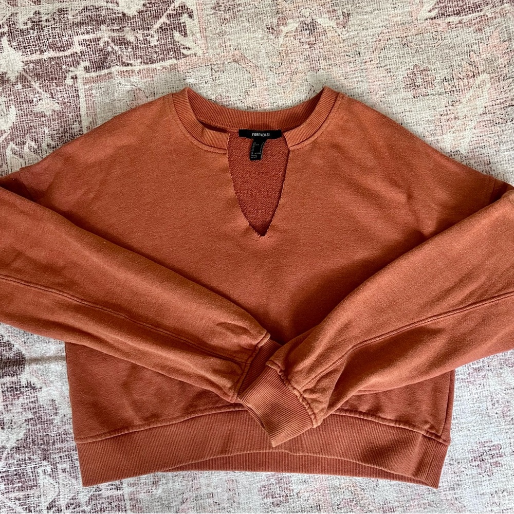 FOREVER 21 | Burnt Orange Split Neck Terry Sweatshirt